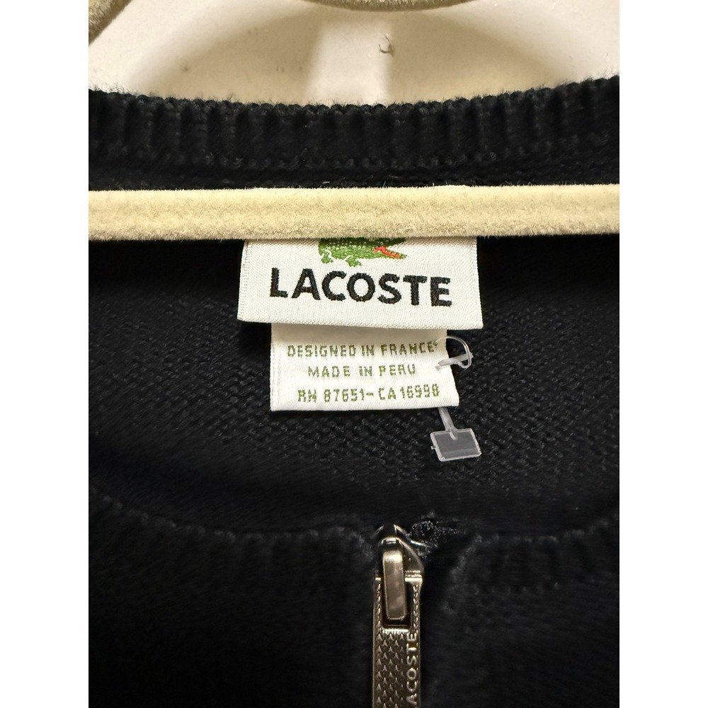 Lacoste Black Cotton Full Zip Cardigan Sweater Crocodile Logo Size 36 XS 4 - Picture 5 of 8